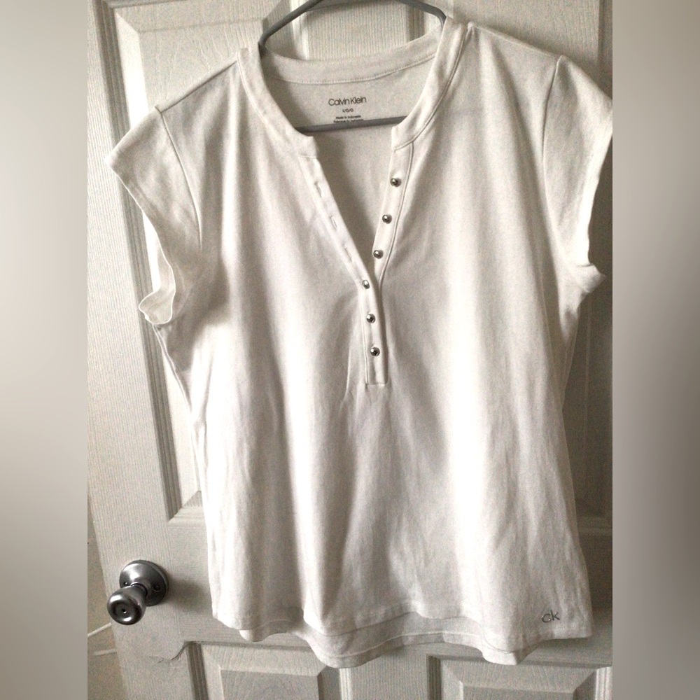 Calvin Klein Women's White Blouse with Button Detail